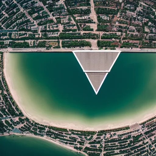 Prompt: an inverted pyramid, long wide shot, aerial shot, 4 k