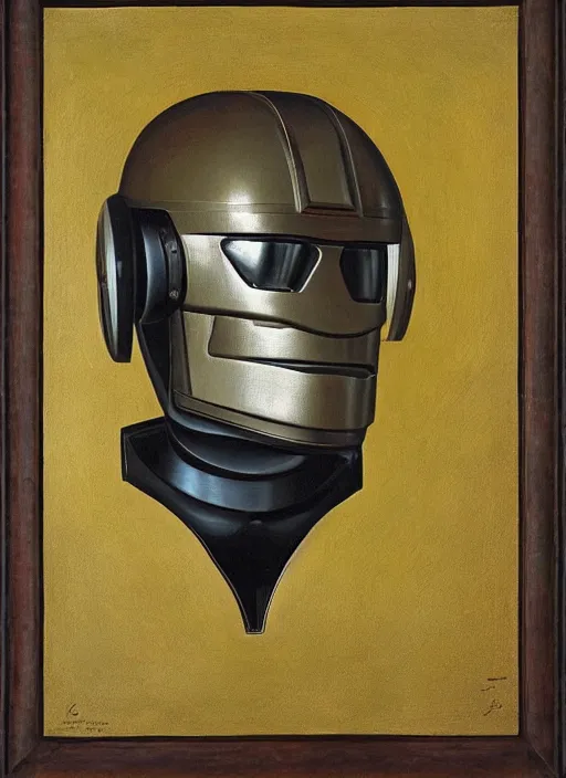 Prompt: a portrait of Robocop by Jan van Eyck