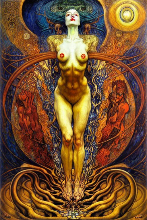 Image similar to Divine Chaos Engine by Karol Bak, Jean Delville, William Blake, Gustav Klimt, and Vincent Van Gogh, symbolist, visionary