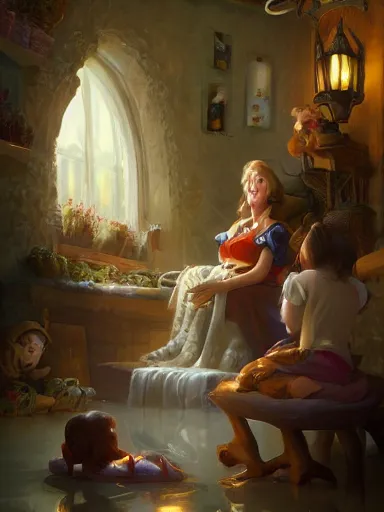 Image similar to a tired woman taking care of a dozen children. intricate, elegant, highly detailed, digital painting, artstation, concept art, sharp focus, illustration, by justin gerard and artgerm, 8 k