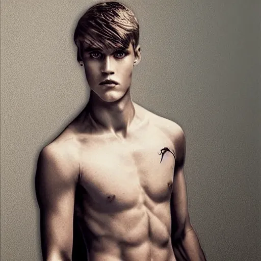 Image similar to a realistic detailed photo of a guy who is an attractive humanoid who is half robot and half humanoid, who is a male android, soccer player martin ødegaard, shiny skin, posing like a statue, blank stare, in a living room, on display, showing off his muscles