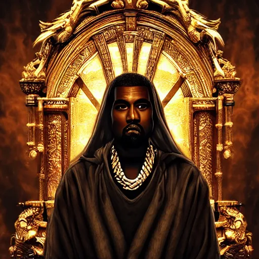 Image similar to Portrait of Kanye West as the god-emperor of mankind, amazing splashscreen artwork, splash art, natural light, elegant, intricate, fantasy, atmospheric lighting, cinematic, matte painting