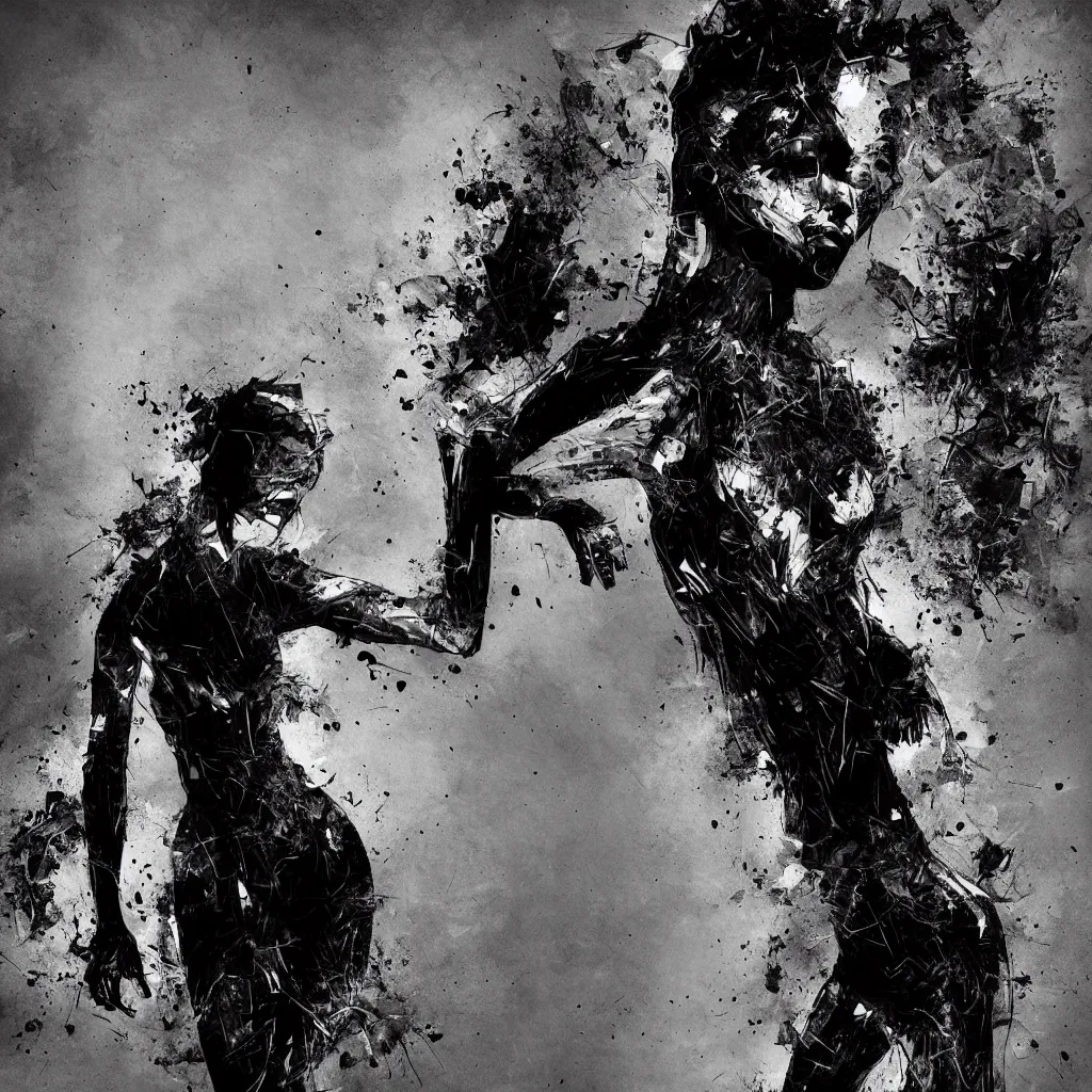 Image similar to black and white full body shot man background abstract expressionism quality render unreal engine 5, 3 d by russ mills