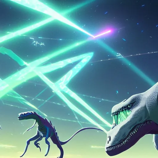 Prompt: laser dinosaurs by makoto shinkai