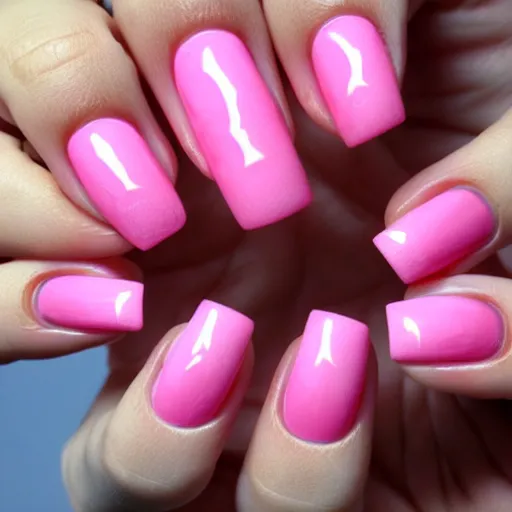 Prompt: A photograph of pink acrylic nails, nail art