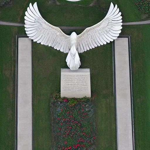 Image similar to “eagle flying over Normandy American Cemetery and Memorial, cinematic, 4k, digital art, award winning, top view”