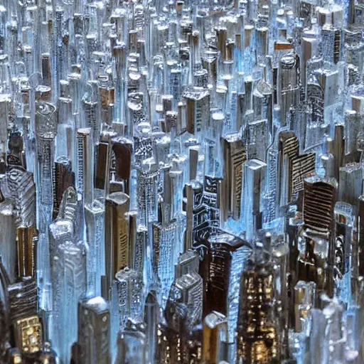 Prompt: A fantastical cityscape made entirely of crystal