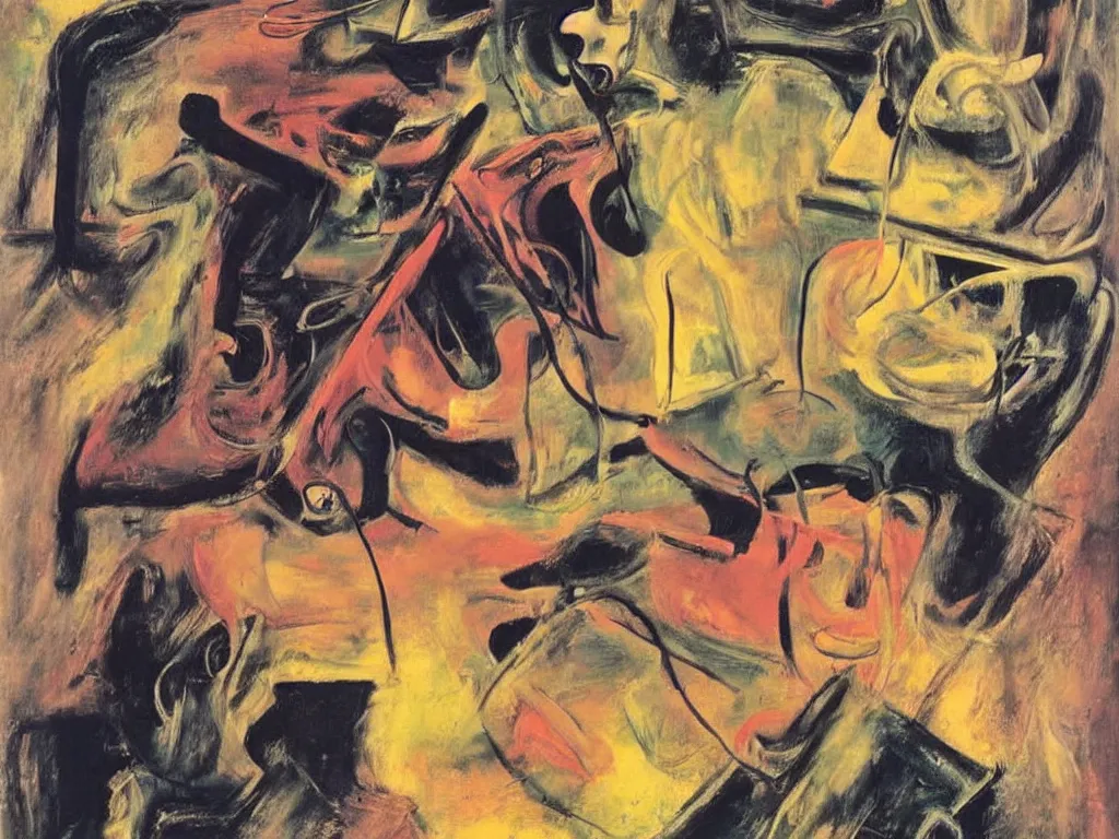 Image similar to surreal, an electronic hard music dj playing, performing, art by willem de kooning, dali