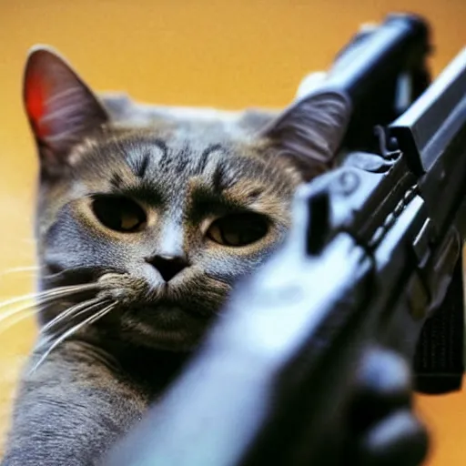 Prompt: a cat holding a gun