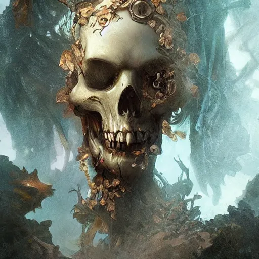 Prompt: ghostly decomposing pirate, head and torso, standing in a grotto, intricate, elegant, highly detailed, digital painting, artstation, concept art, smooth, sharp focus uhd 8 k, art by artgerm and greg rutkowski and alphonse mucha ”