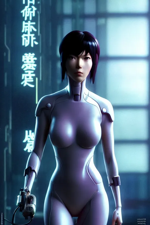 Image similar to weta pixar movie still photo of ghost in the shell anime : : motoko kusanagi by ilya kuvshinov : : artgerm, maxim cover, octane render, 3 d, unreal engine 3 d, volumetric lighting, anti aliasing, raytracing : :