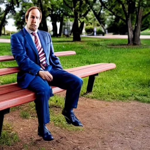 Image similar to saul goodman sitting at a park picnic bench