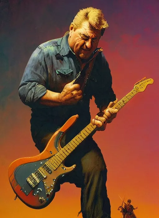 Image similar to john goodman shredding on an electric guitar, painting by frank frazetta and wayne barlowe, 3 d rendering by beeple, wlop, 8 k, clean