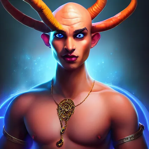 Image similar to all powerful genie, ecstatic, infinite power, manic, perfect eyes, full body shot, magical being, magic, portrait, noble, transformation, vivid colors, elegant, concept art, sharp focus, digital art, Hyper-realistic, 4K, Unreal Engine, Highly Detailed, HD, Dramatic Lighting by Brom, trending on Artstation