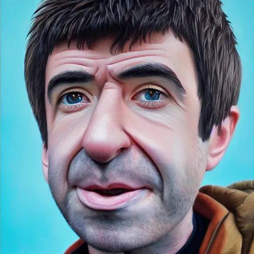 Image similar to Caricature portraits done of Noel Gallagher, realistic, hyperrealistic, very realistic, highly detailed, very detailed, extremely detailed, detailed, oil painting, digital art, trending on artstation