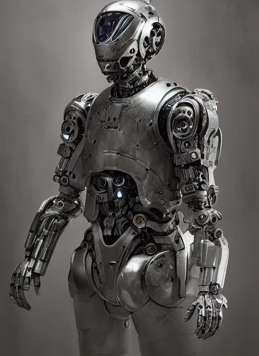Prompt: portrait of a futuristic silver armored knight district 9 cyborg, in the style of annihilation with eyes made from fusion reactors, modern fine art, fractal, intricate, elegant, highly detailed, digital photography, subsurface scattering, by jheronimus bosch and greg rutkowski,