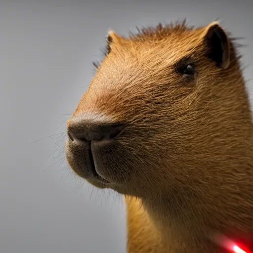 A Realistic capybara posing with a glowing Jedi light | Stable Diffusion