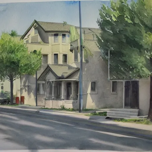 Image similar to water color on paper, summerlin avenue, highly detailed, artstation, masterpiece, award - winning,