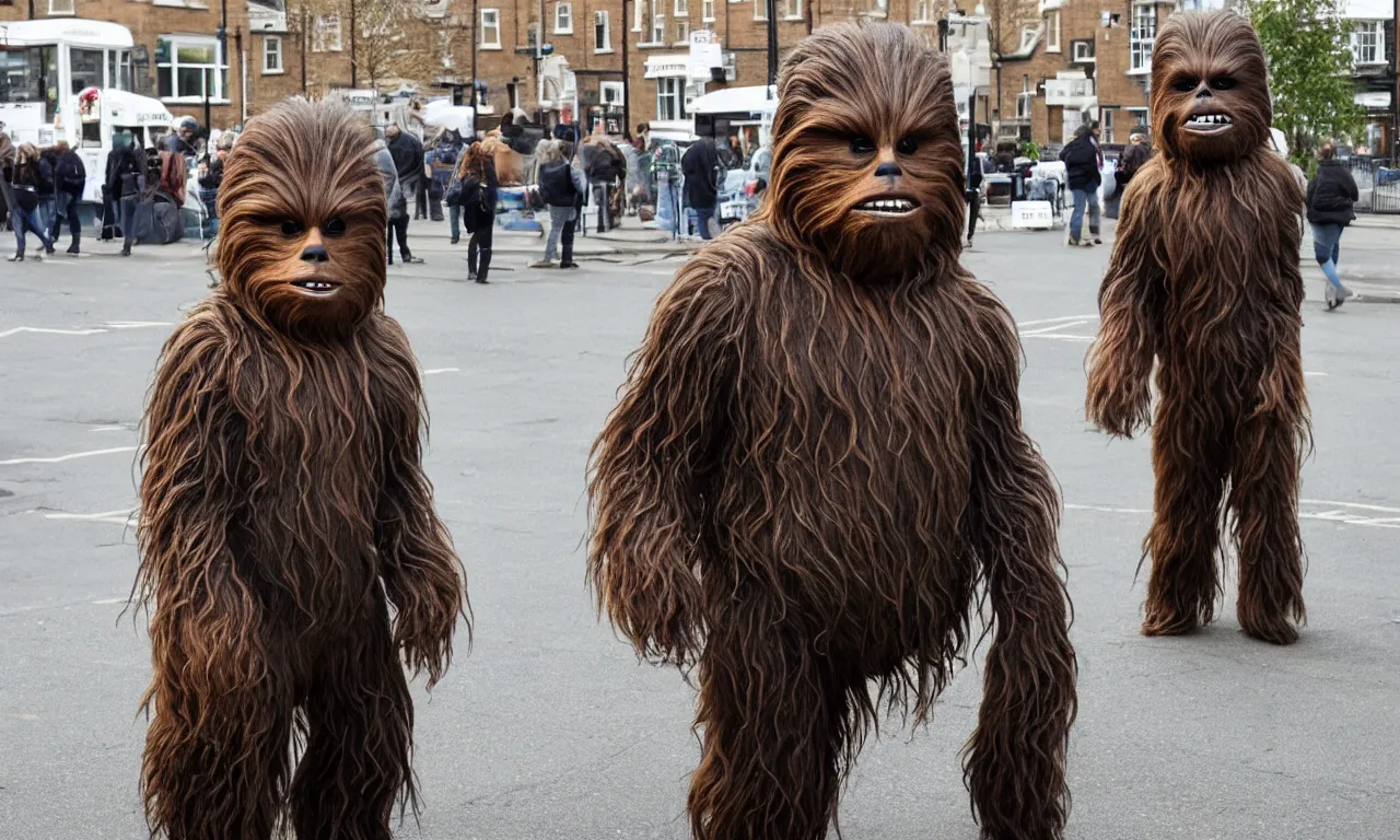 Image similar to photo of one chewbacca standing on the streets of rochester, england