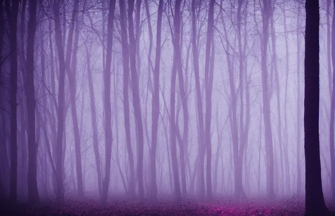 Image similar to purple forest, glowing beetle, sigma lens, strong bokeh, photography, highly detailed, 8 5 mm, f / 1. 3, foggy, dramatic lighting, 4 k