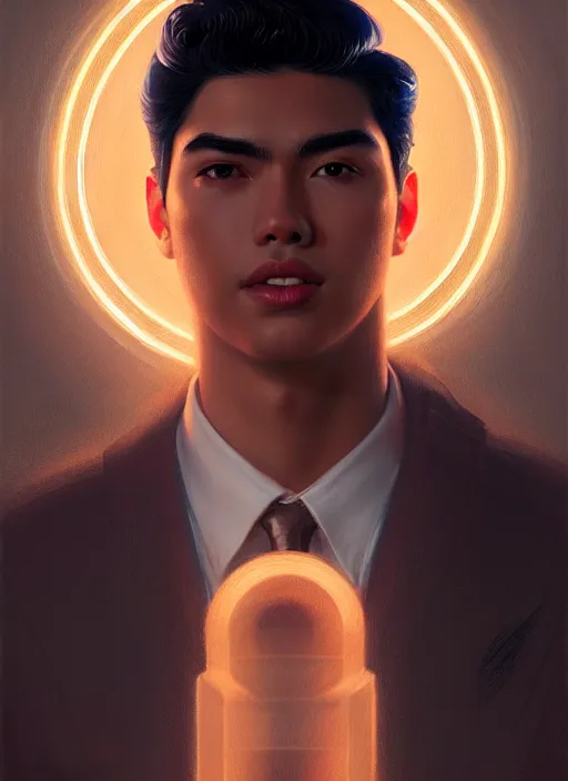 Image similar to portrait of reggie mantle, intricate, elegant, glowing lights, highly detailed, digital painting, artstation, concept art, smooth, sharp focus, illustration, art by wlop, mars ravelo and greg rutkowski