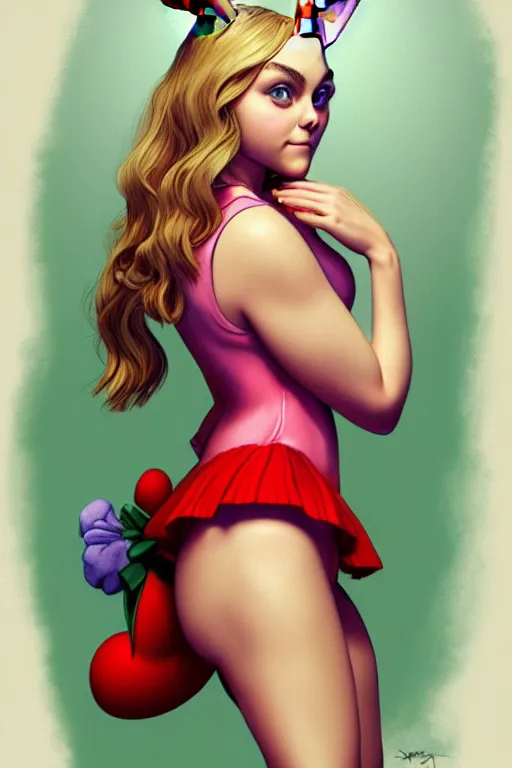 Prompt: Annasophia Robb in a bunny costume looking back, highly detailed, artstation, illustration, John Singer Sargant, James Jean,