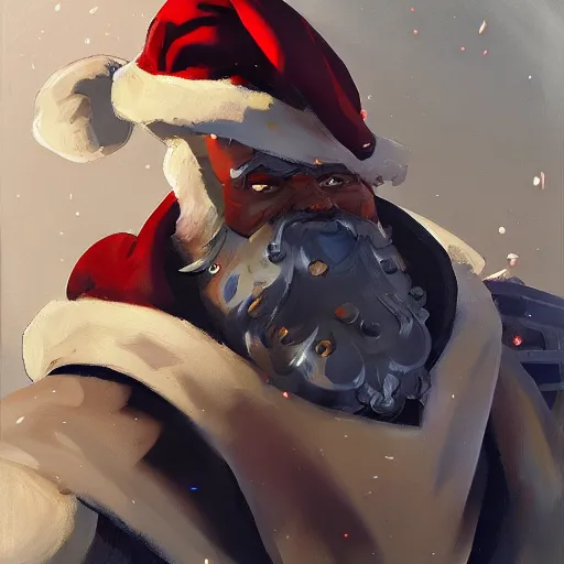 Image similar to greg manchess portrait painting of fully armored santa claus as overwatch character, medium shot, asymmetrical, profile picture, organic painting, sunny day, matte painting, bold shapes, hard edges, street art, trending on artstation, by huang guangjian and gil elvgren and sachin teng