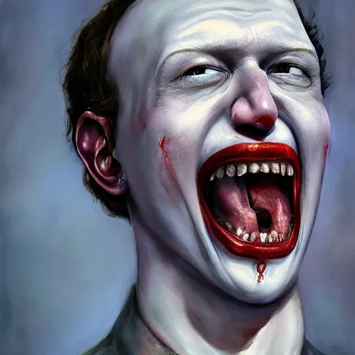 Prompt: Mark Zuckerburg screaming at a clown, by Michael Hussar