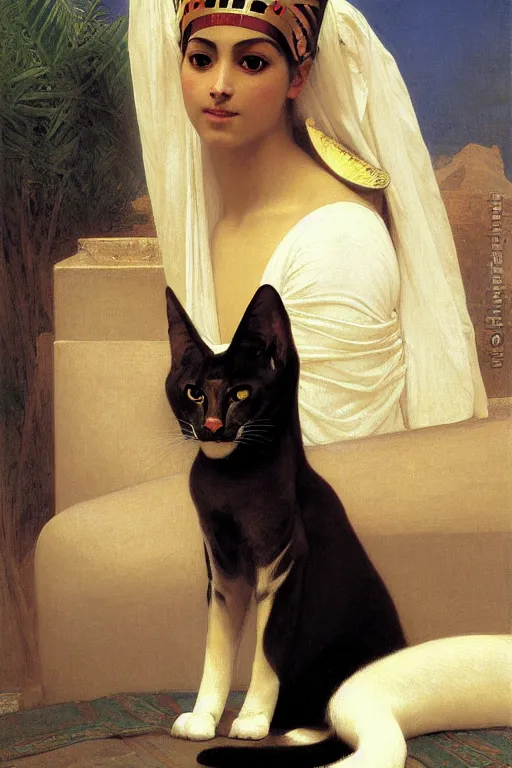 Prompt: bastet, egyptian cat goddess, painting by william adolphe bouguereau