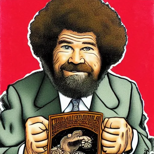 Image similar to bob ross in a portrait by robert crumb