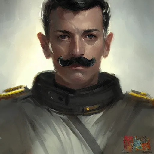 Prompt: portrait of a man by greg rutkowski, british features, short black hair in military style, moustache, perfect military composure, wearing imperial captain uniform, star wars expanded universe, he is about 4 0 years old, highly detailed portrait, digital painting, artstation, concept art, smooth, sharp foccus ilustration, artstation hq