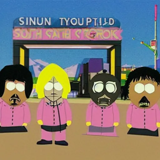 Prompt: Pink Floyd appearing on South Park, cartoon