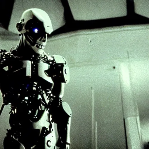 Image similar to movie still of a cool cyborg, cinematic composition, cinematic light, by george romero and john carpenter