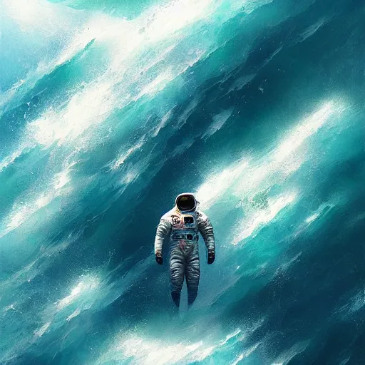 Image similar to an astronaut lost in the ocean,digital art,detailed,ultra realistic,art by greg rutkowski