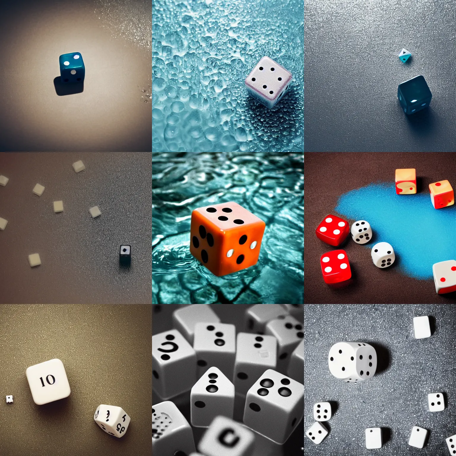 Prompt: award wining photograph of a dice floating in a bath there is foam