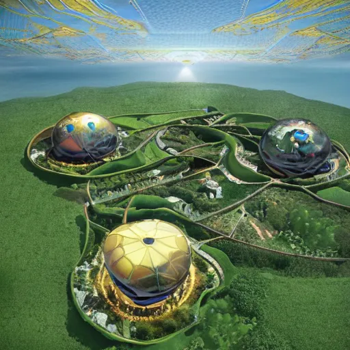 Prompt: surrealistic eco - village solarpunk style