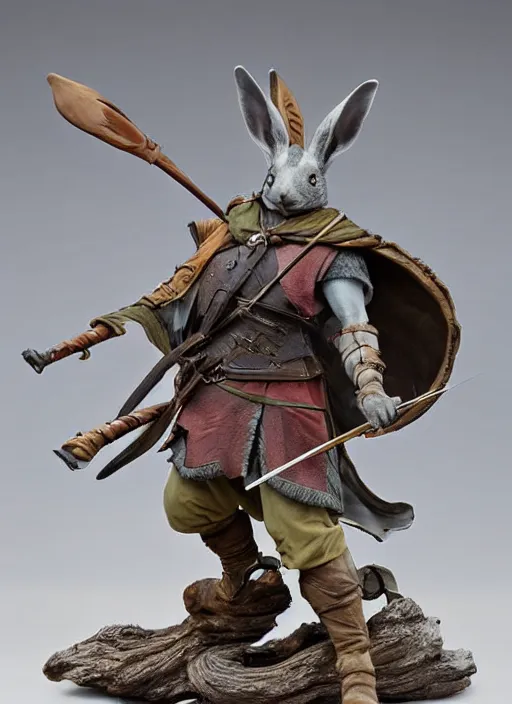 Image similar to a porcelain figurine of a heroic rabbit crossbowman, redwall, greg rutowski and jean baptiste monge, very detailed, epic fantasy concept art