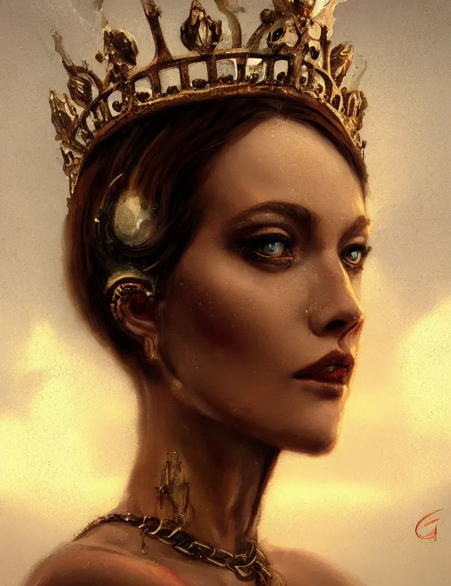 Image similar to blurred background. close-up portrait of a goddess in crown, by Chris Mars and greg rutkowski