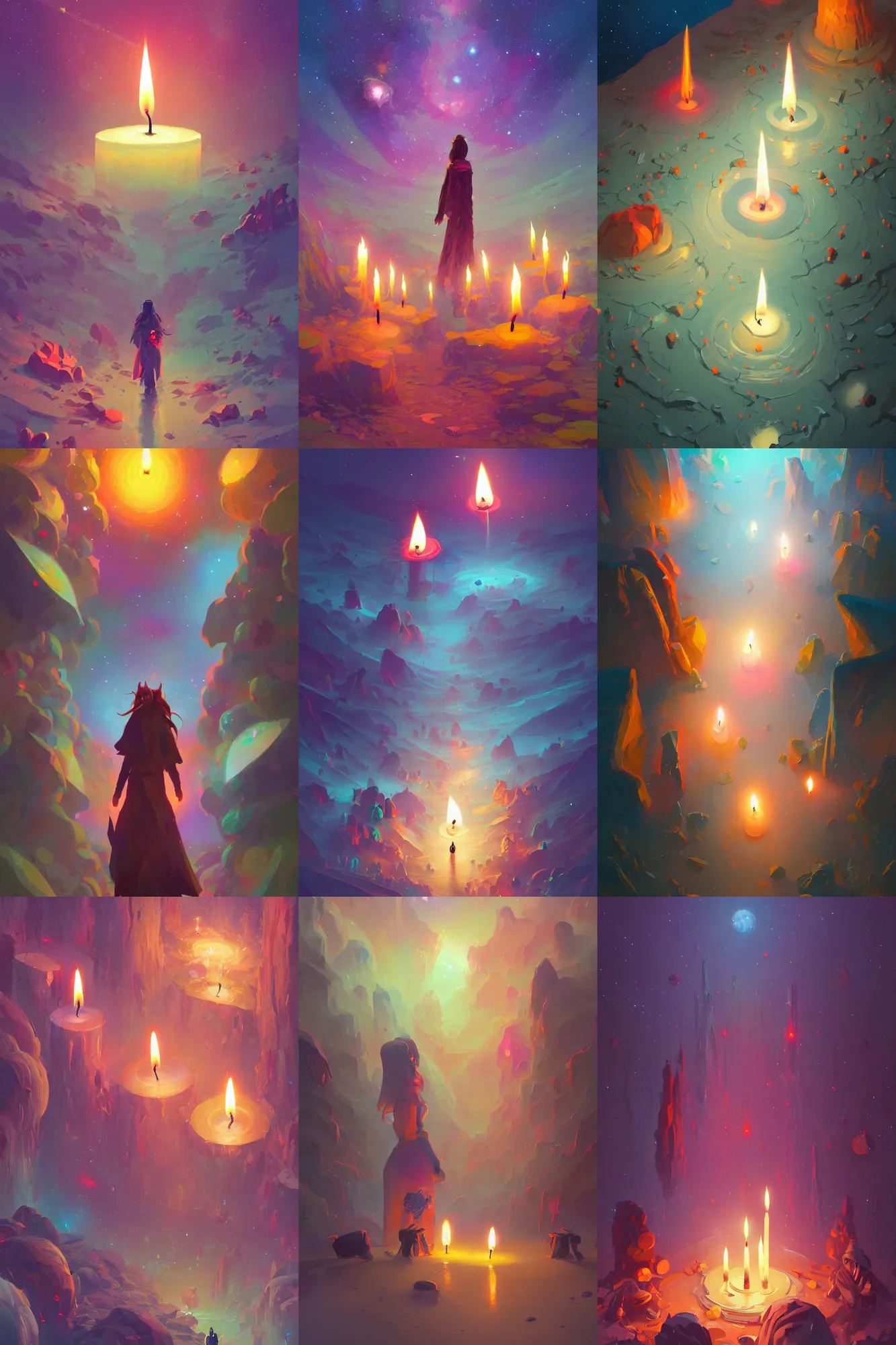 Prompt: candles in the universe, colorfully, detailed illustration, digital art, overdetailed art, concept art, Sylvain Sarrailh, Greg Rutkowski, trending on artstation