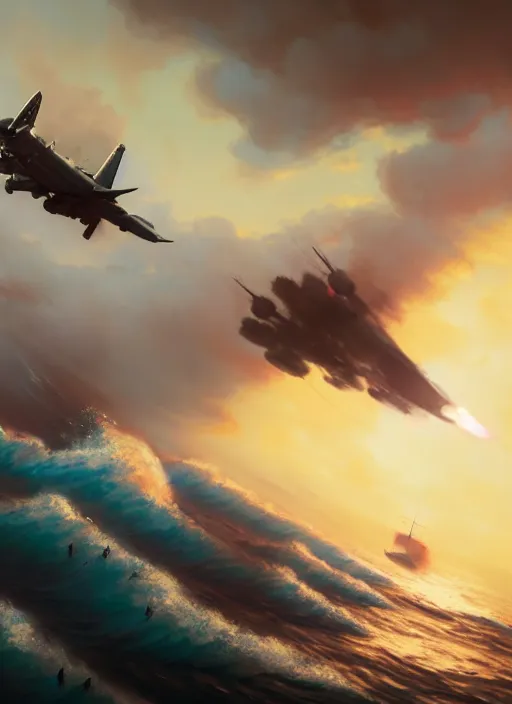 Prompt: An attack plane falling from the sky into the ocean, Battlefield 1, extremely detailed digital painting, in the style of Fenghua Zhong and Ruan Jia and jeremy lipking and Peter Mohrbacher, mystical colors, rim light, beautiful Lighting, 8k, stunning scene, raytracing, octane, trending on artstation