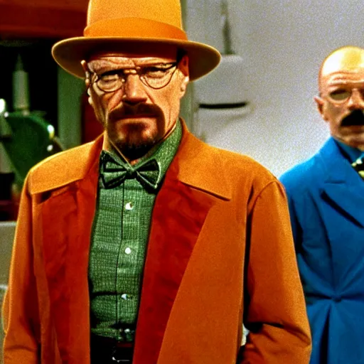 Image similar to A still of Walter White in Willy Wonka and the Chocolate Factory (1971)