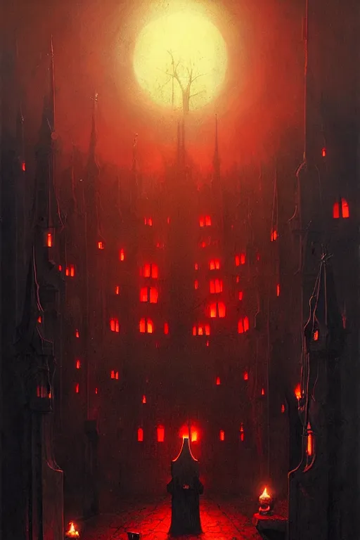 Image similar to hieronymus bosch, greg rutkowski, anna podedworna, painting of the black knight, glowing red evil lights, graveyard