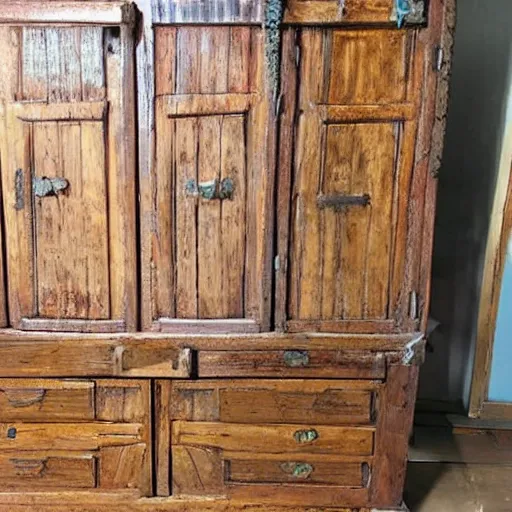 Prompt: old wooden Wardrobe with drawers in mexican style