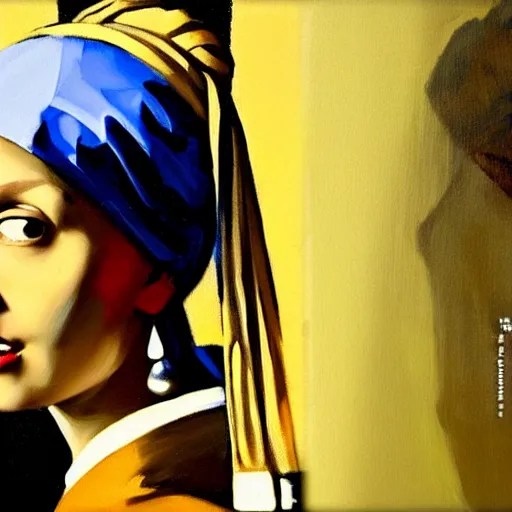 Prompt: greg manchess portrait painting of the girl with the pearl earring with the face of elon musk, medium shot, asymmetrical, profile picture, organic painting, sunny day, matte painting, bold shapes, hard edges, street art, trending on artstation, by huang guangjian and gil elvgren and gerald brom