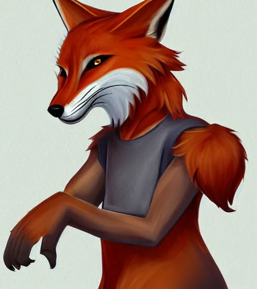 Prompt: expressive stylized master furry artist digital colored pencil painting full body portrait character study of the anthro male anthropomorphic fox fursona animal person wearing clothes by master furry artist blotch