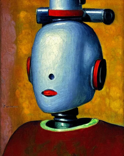 Image similar to impressionist portrait of a robot, french art