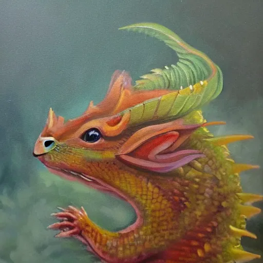 Prompt: an oil painting of a hamster dragon