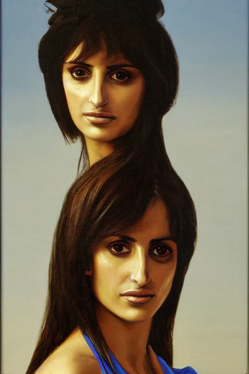 Image similar to oil painting, portrait of penelope cruz, artwork by leonardo da vinci