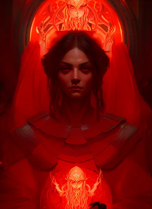 Image similar to portrait of the god of blood and her cultists, intricate, elegant, glowing lights, highly detailed, digital painting, artstation, concept art, smooth, sharp focus, illustration, art by wlop, mars ravelo and greg rutkowski