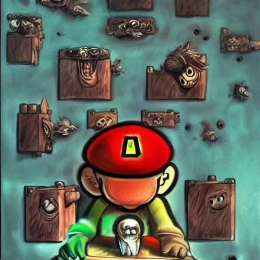 Prompt: super mario by h. r. giger, horror